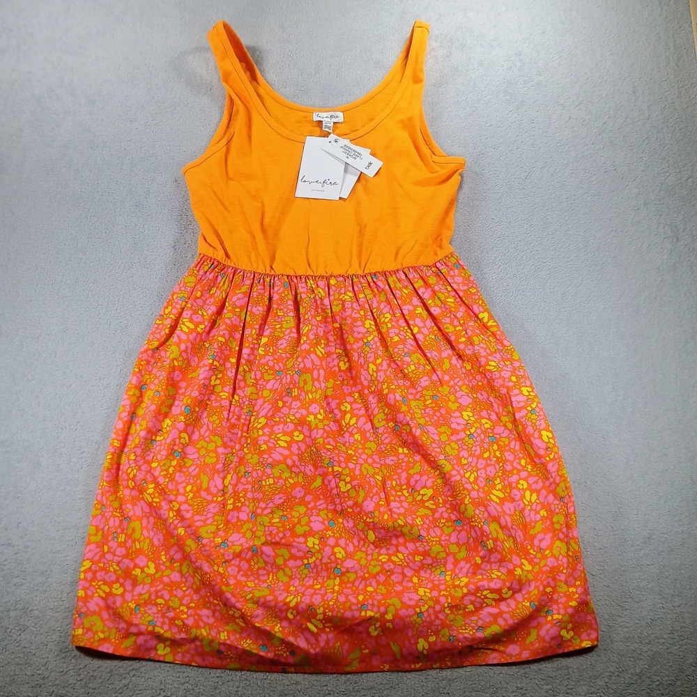 Love‎ Fire Women Dress Flame Orange M Floral Print Sun Dress NWT
